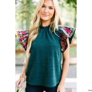 THML It's All You Teal Blue Embroidered Blouse Size XS